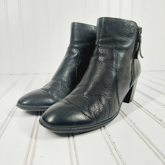 Anne Klein Bristle Black Leather Zip Up Block Heel Ankle Boots F995 - Picture 2 of 12